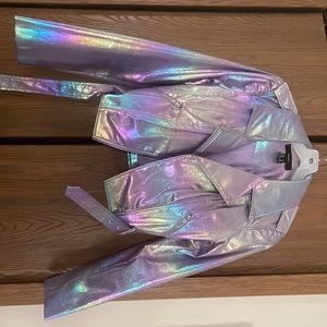 Holographic cropped Moto jacket from forever 21